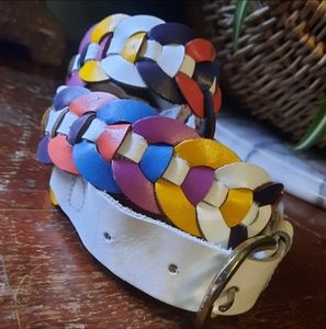 ~{Vintage}~ 80's multi-color braided leather belt.